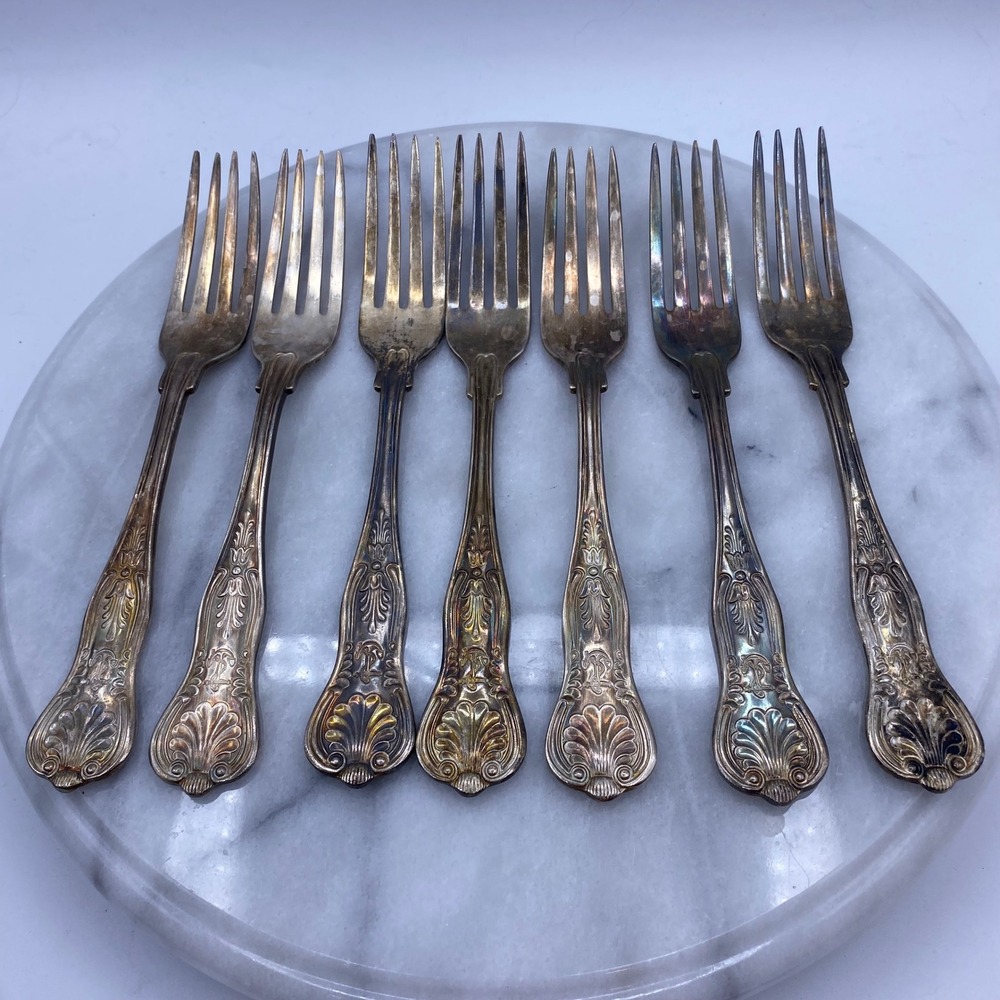 US Navy USN Kings Dinner Forks Set of 7 Silverplate International Silver Co USN